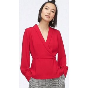 NWT J Crew Red Draped Faux Wrap Longsleeve Top Holiday Career Cocktail XMAS 4